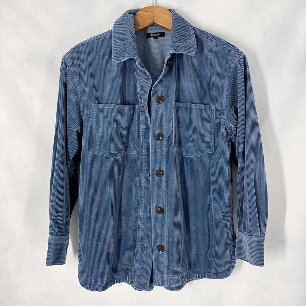 Madewell Kentwood Cotton Blue Corduroy Oversized Shirt Jacket Women's Size Small